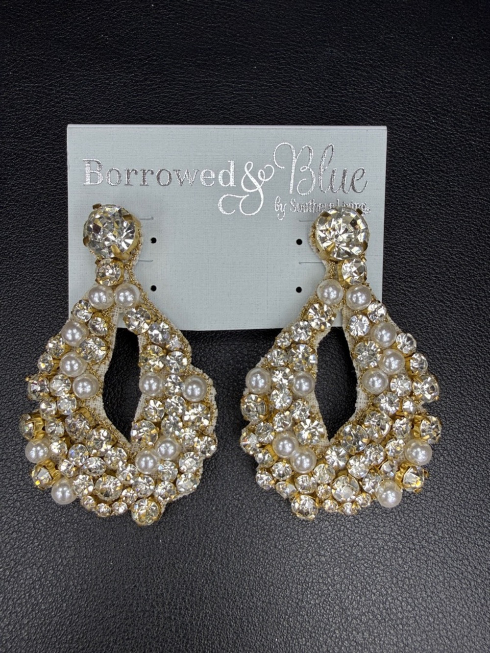Gold Pearl and Crystal Teardrop Earrings